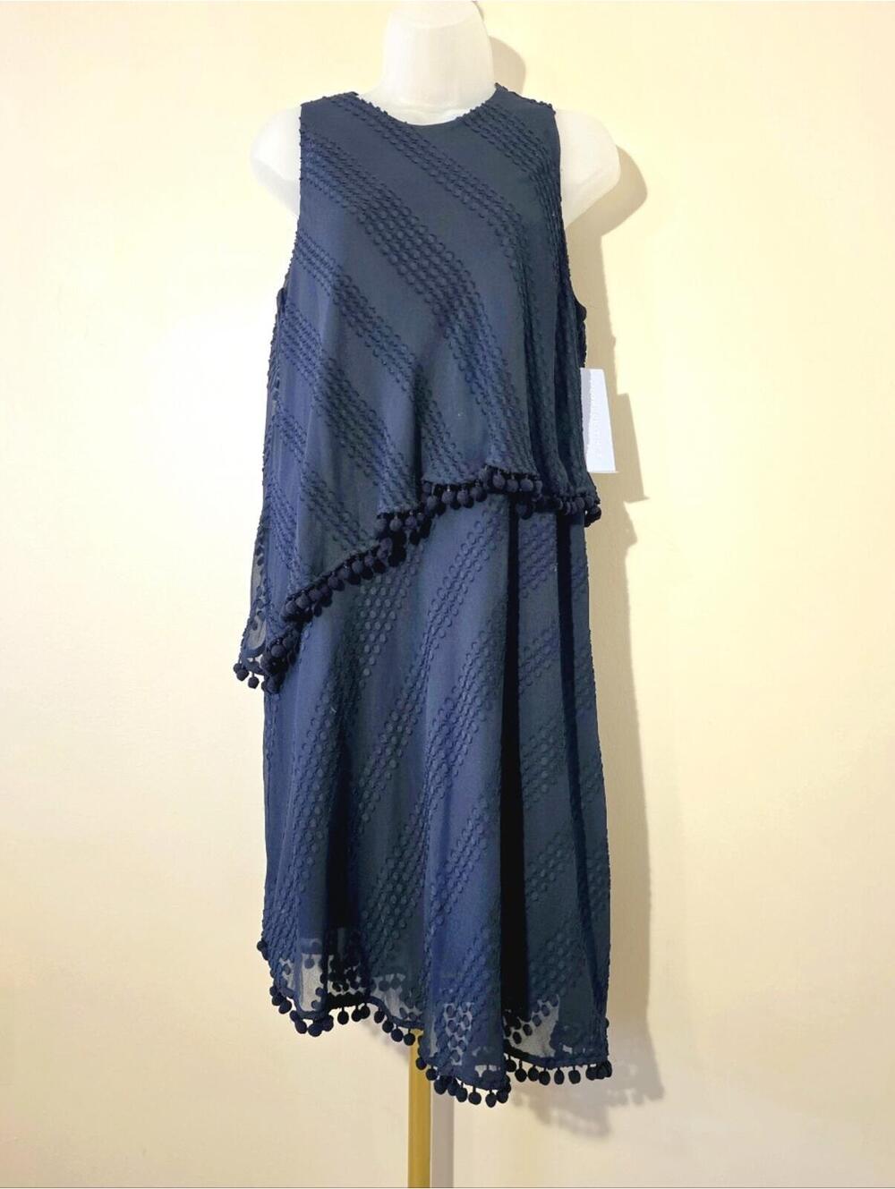 London Times Lagenlook Navy Asymmetrical Dress sz 10 - Picture 1 of 7